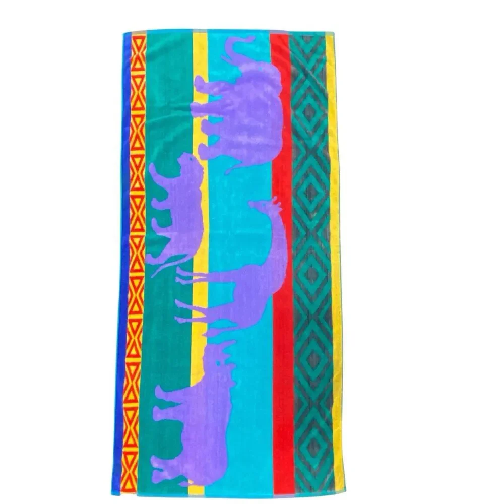 Vtg 90's TROPICS Terry SAFARI ANIMALS Beach Towel Retro Vibrant Colorful 56x26